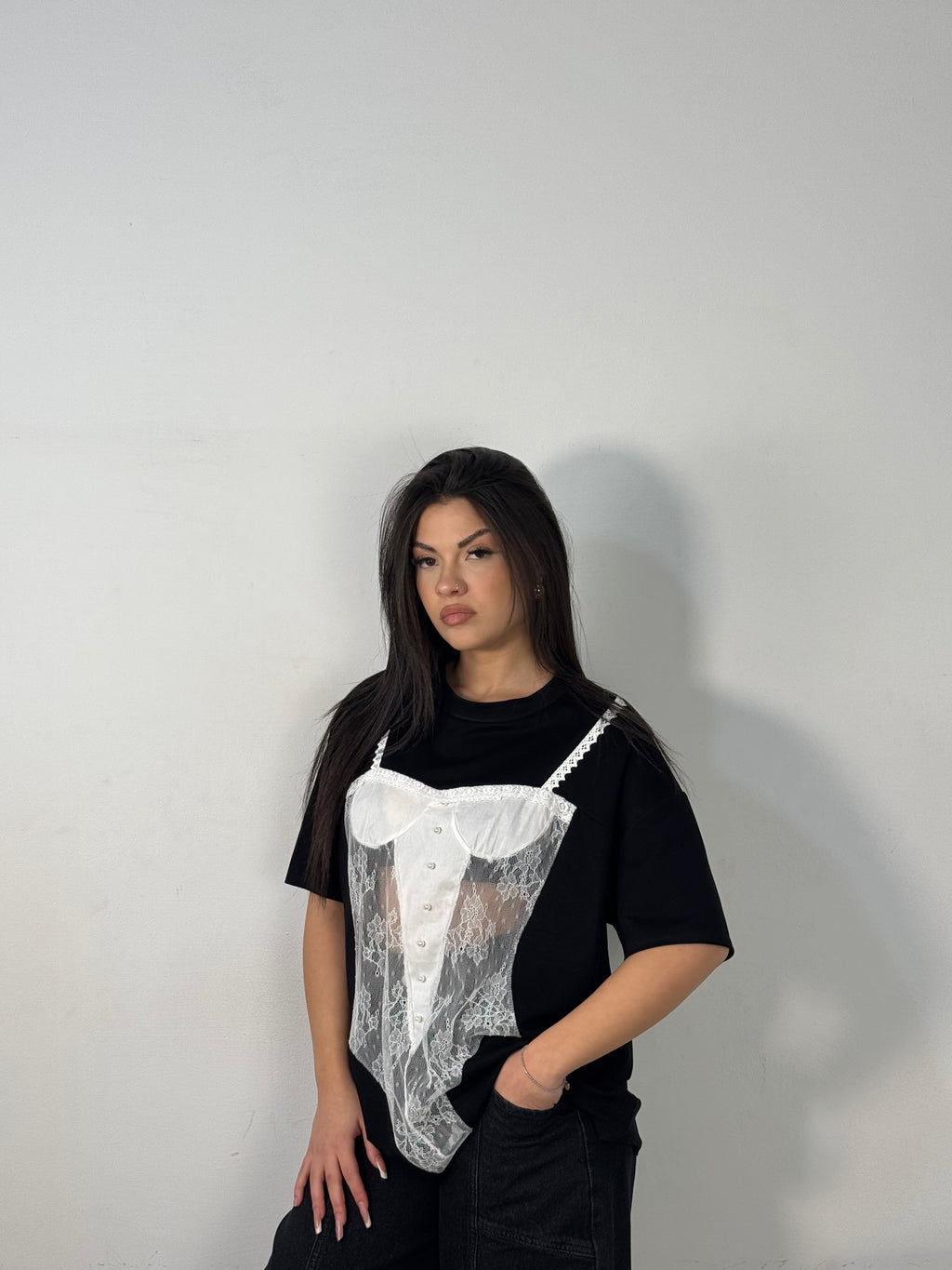 T-SHIRT BLACK STAMPA PIZZ0