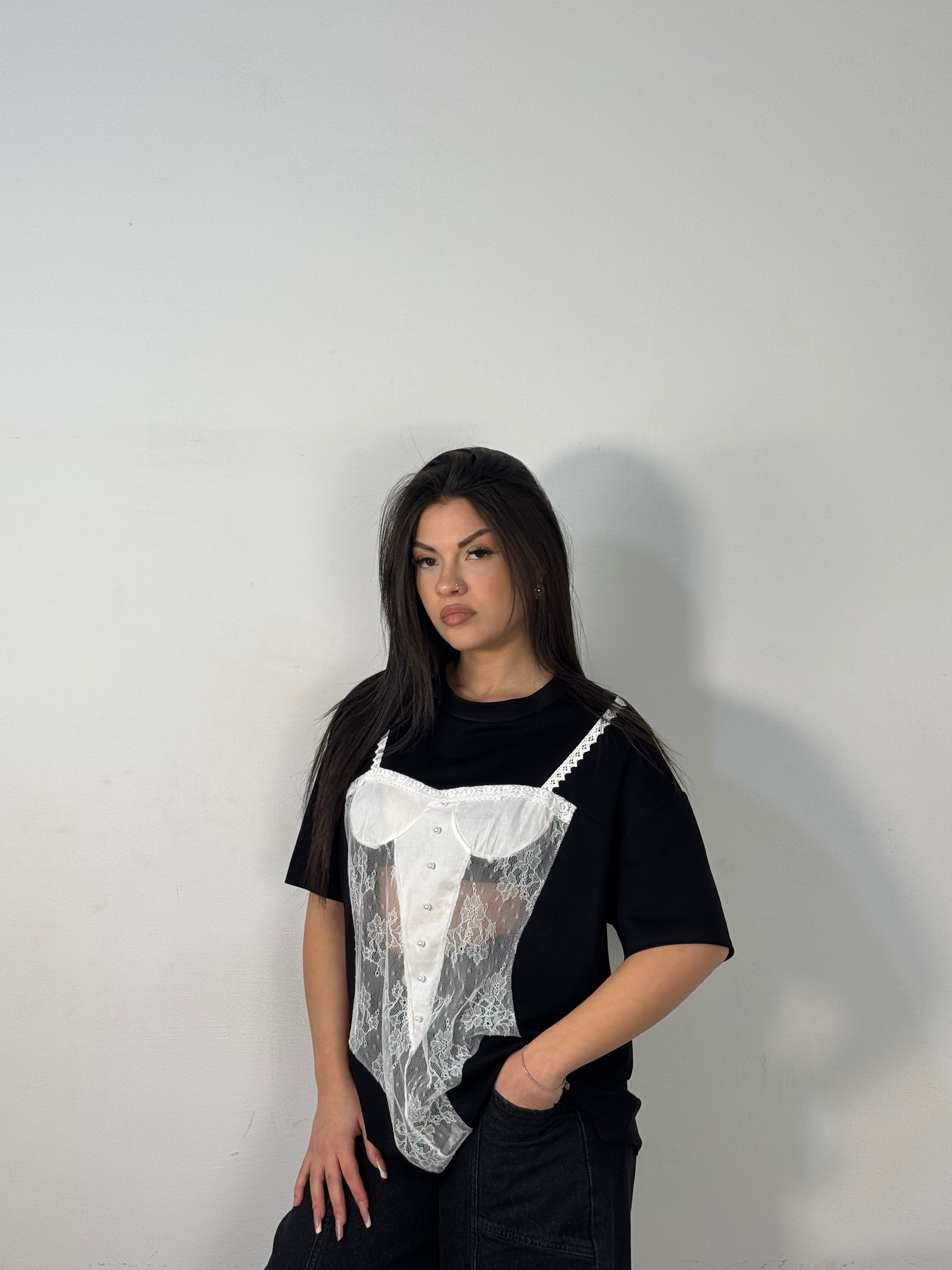 T-SHIRT BLACK STAMPA PIZZ0