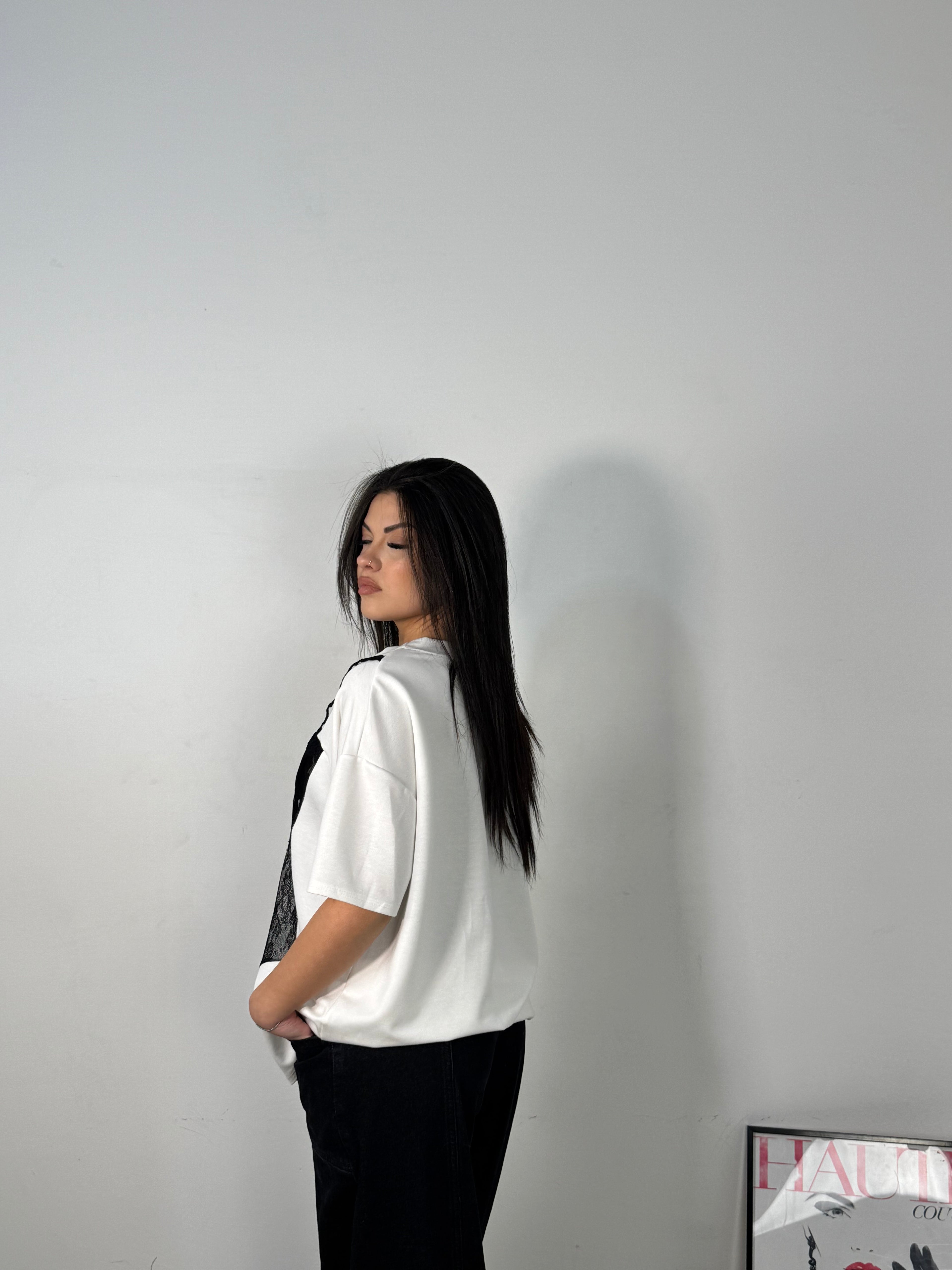 T-SHIRT WHITE STAMPA PIZZO