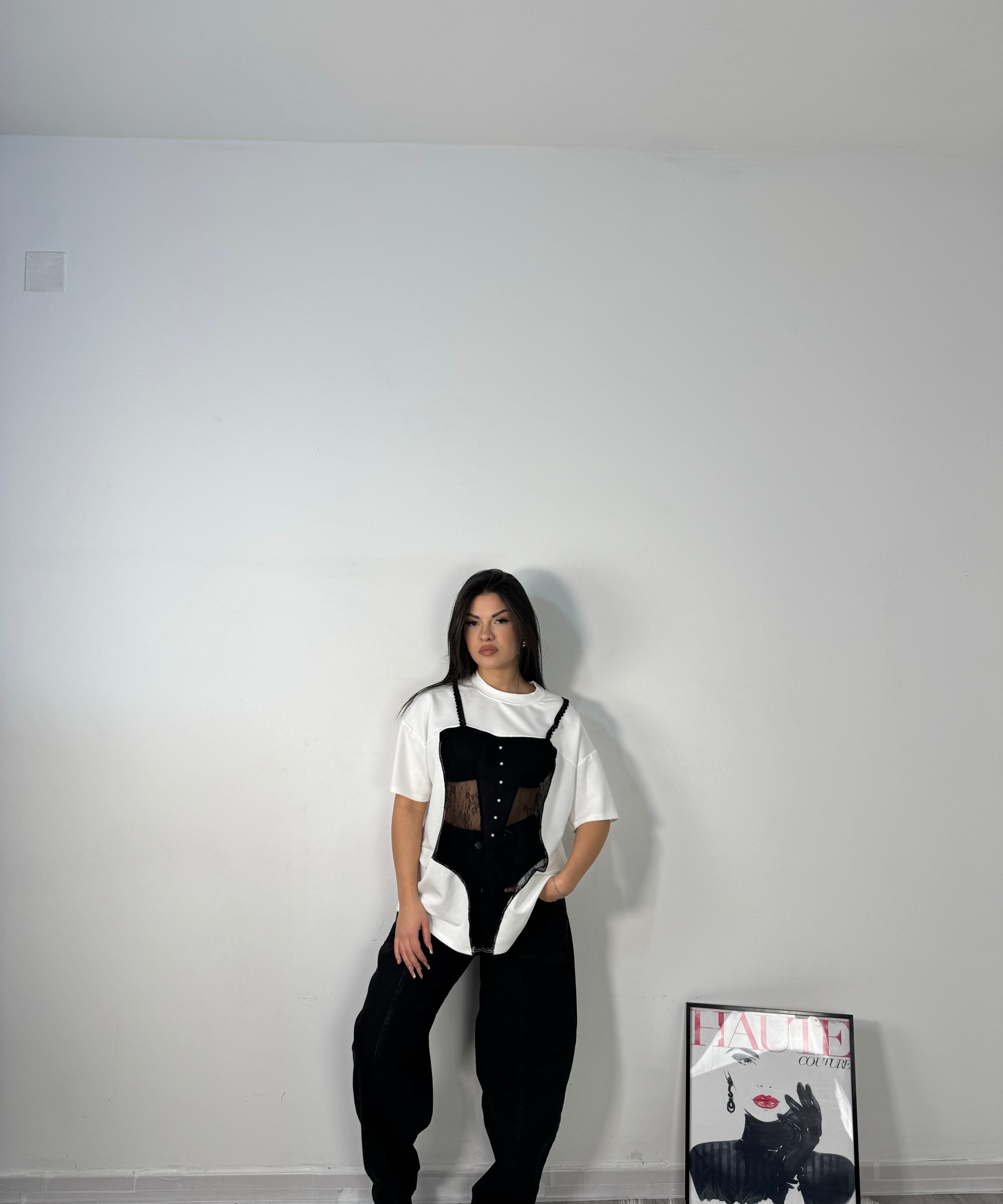 T-SHIRT WHITE STAMPA PIZZO