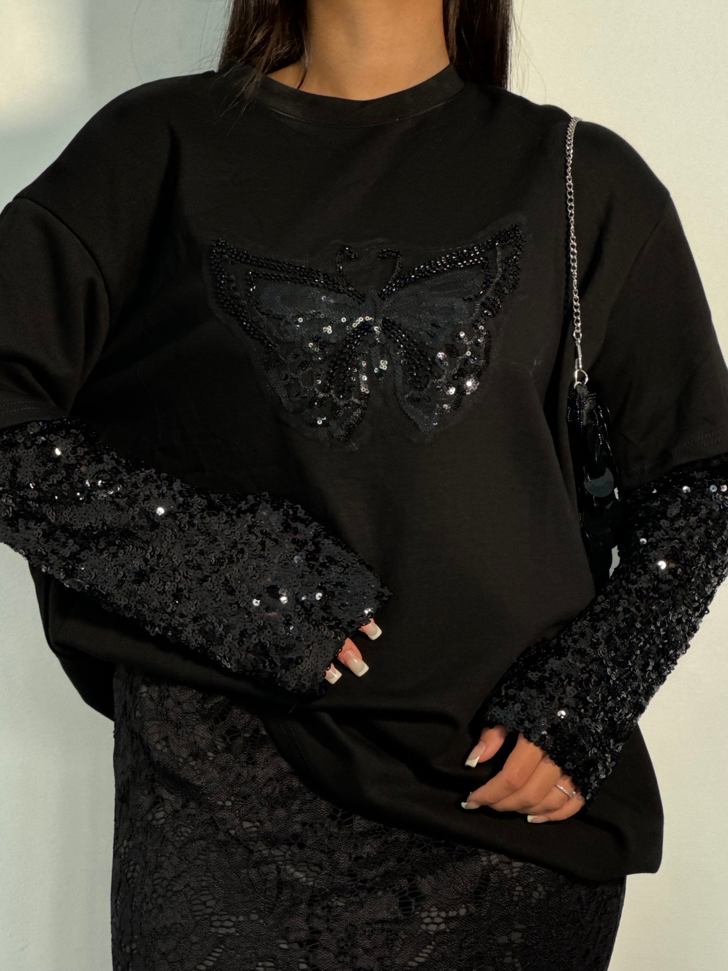 T-SHIRT PAILLETTES NERA