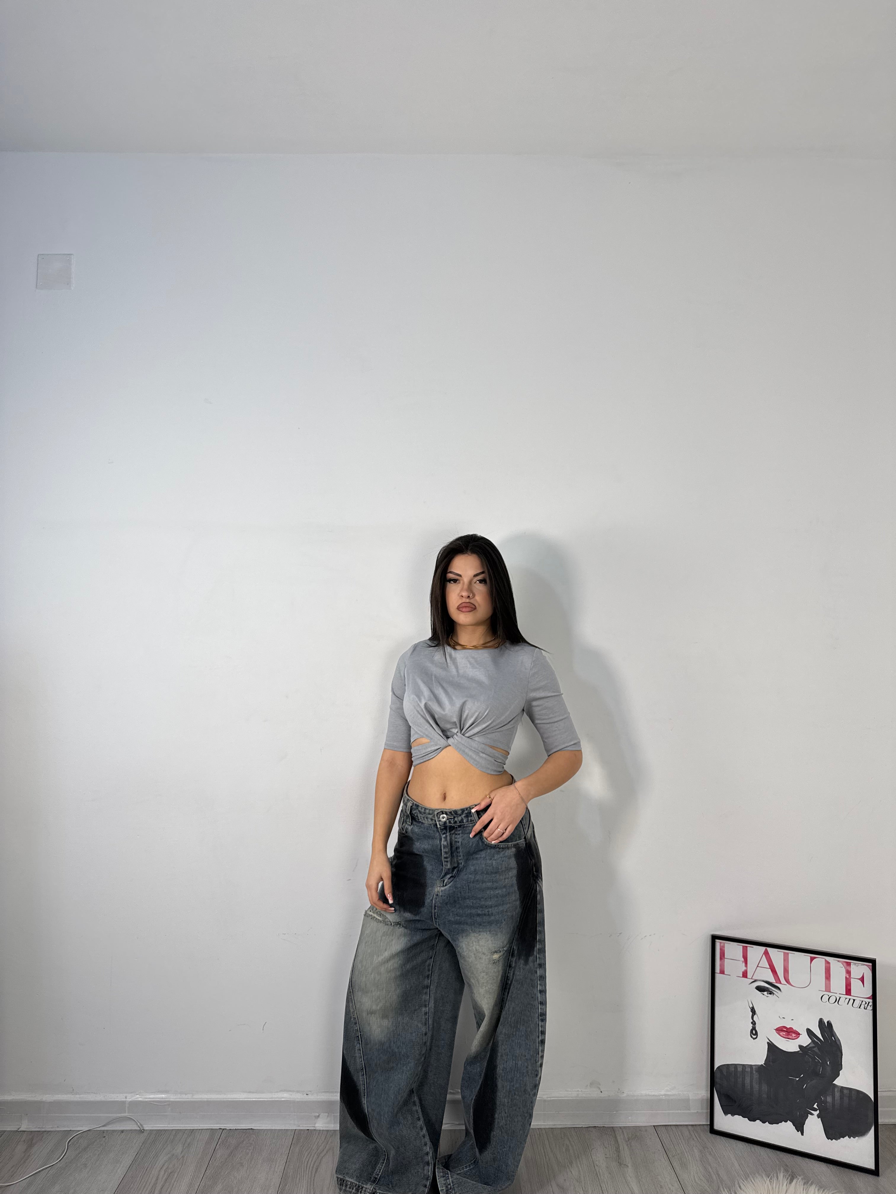 T-SHIRT CROP GRIGIA