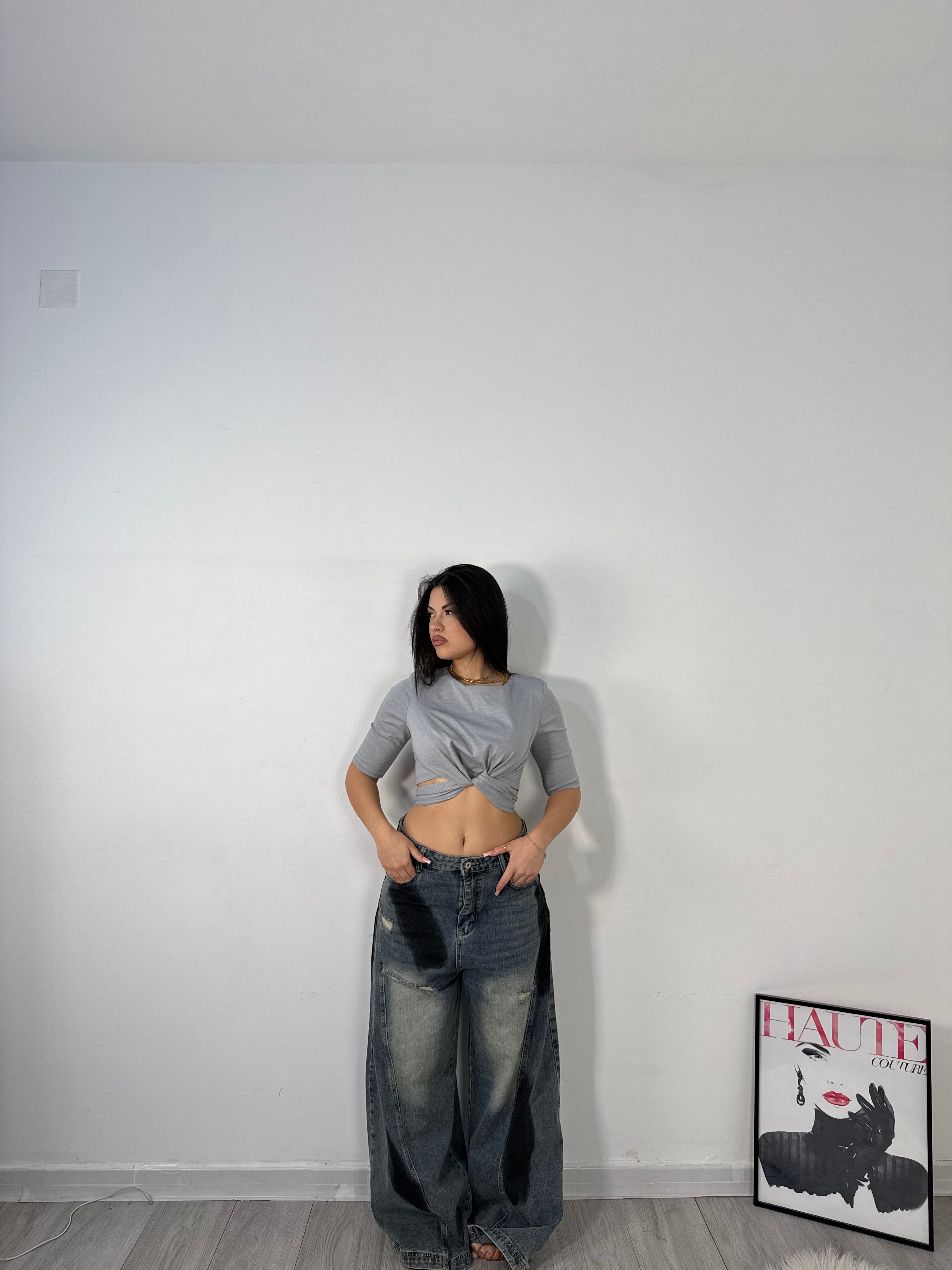 T-SHIRT CROP GRIGIA