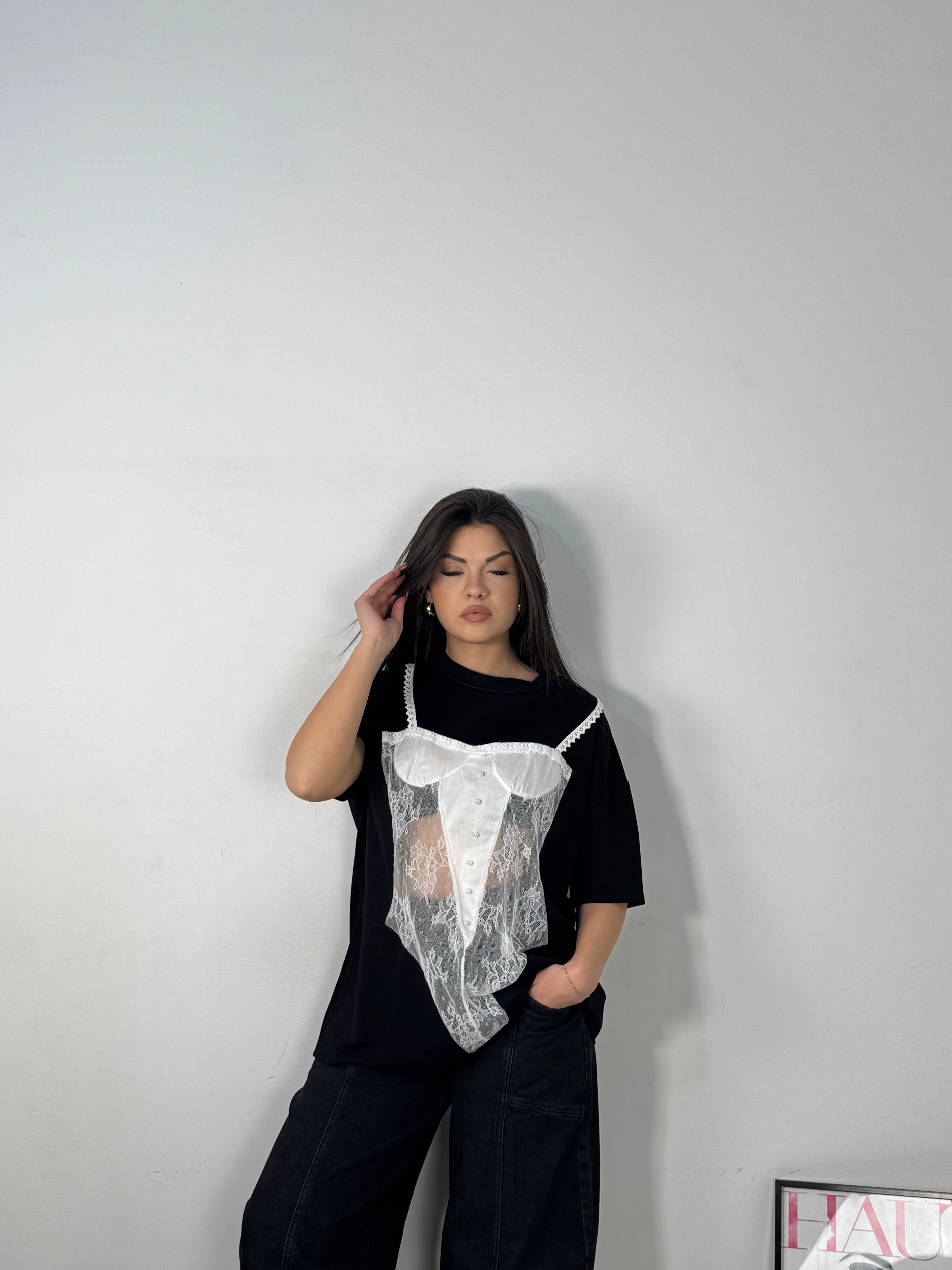 T-SHIRT BLACK STAMPA PIZZ0