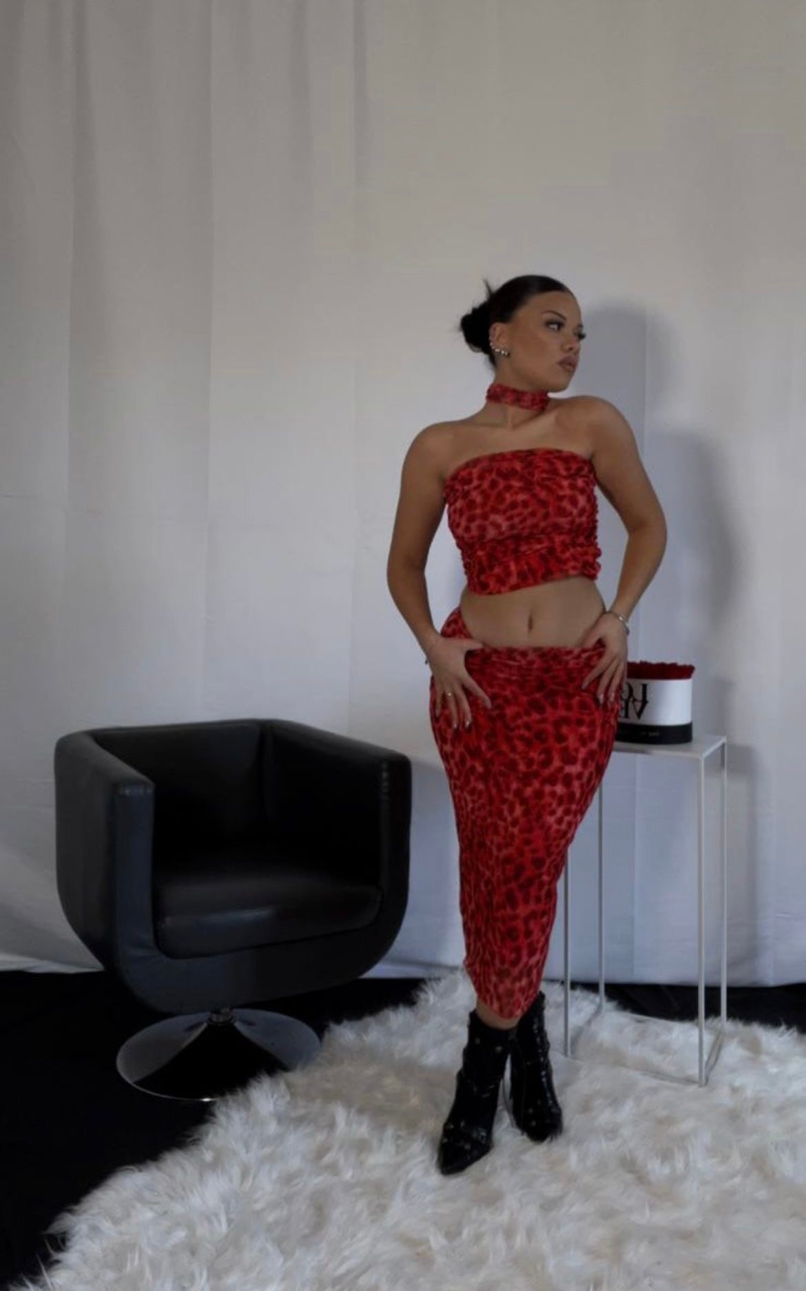 CORDSET LEOPARDATO ROSSO